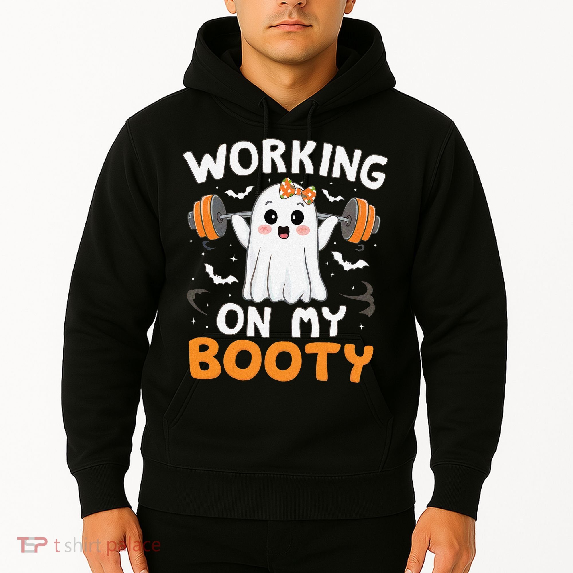 Working On My Booty Funny Halloween Ghost Gym Workout Hoodie