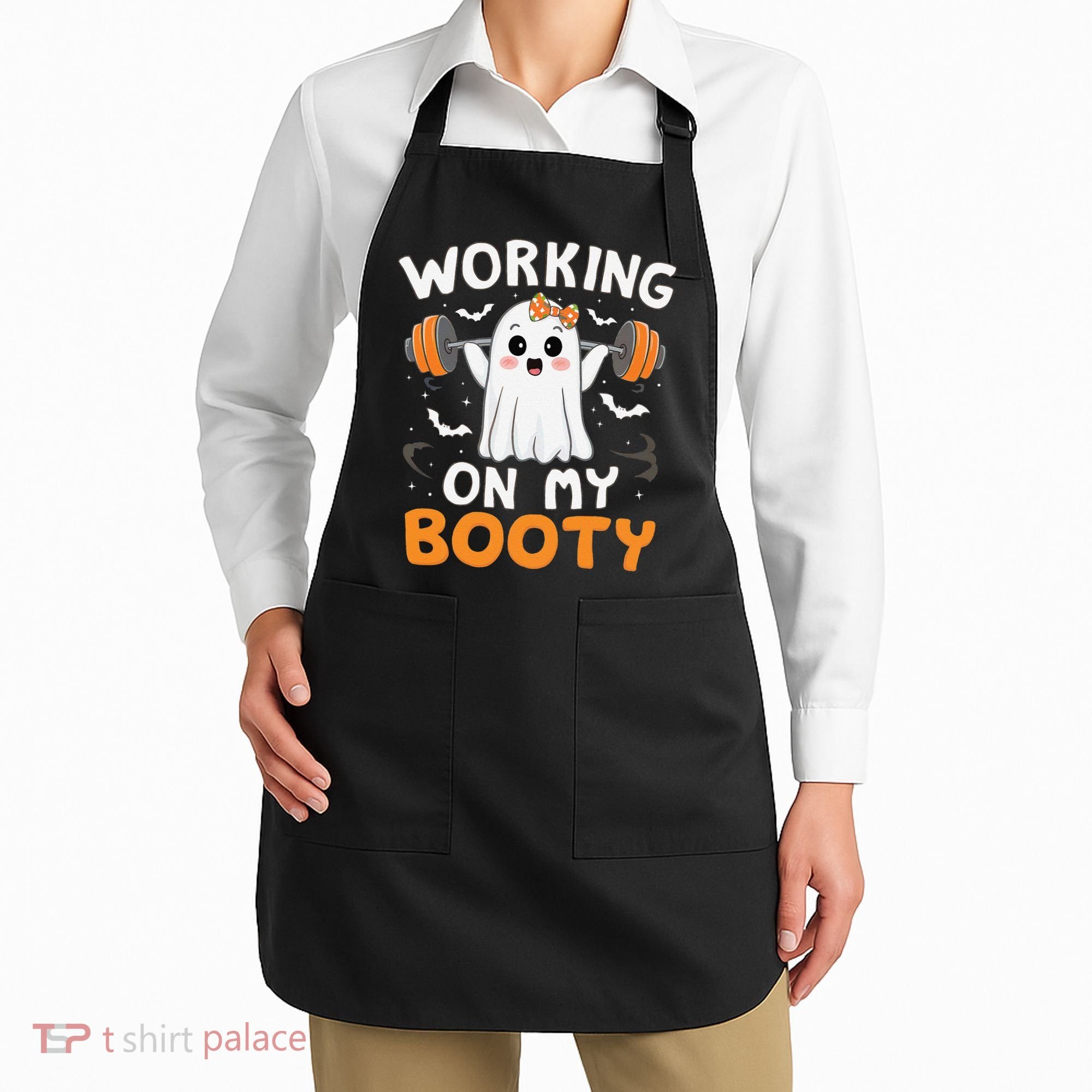 Working On My Booty Funny Halloween Ghost Gym Workout Apron