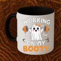 Working On My Booty Funny Halloween Ghost Gym Workout Coffee Mug thumb 2