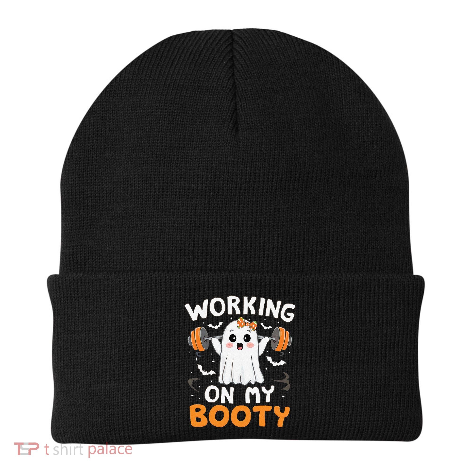 Working On My Booty Funny Halloween Ghost Gym Workout Beanie