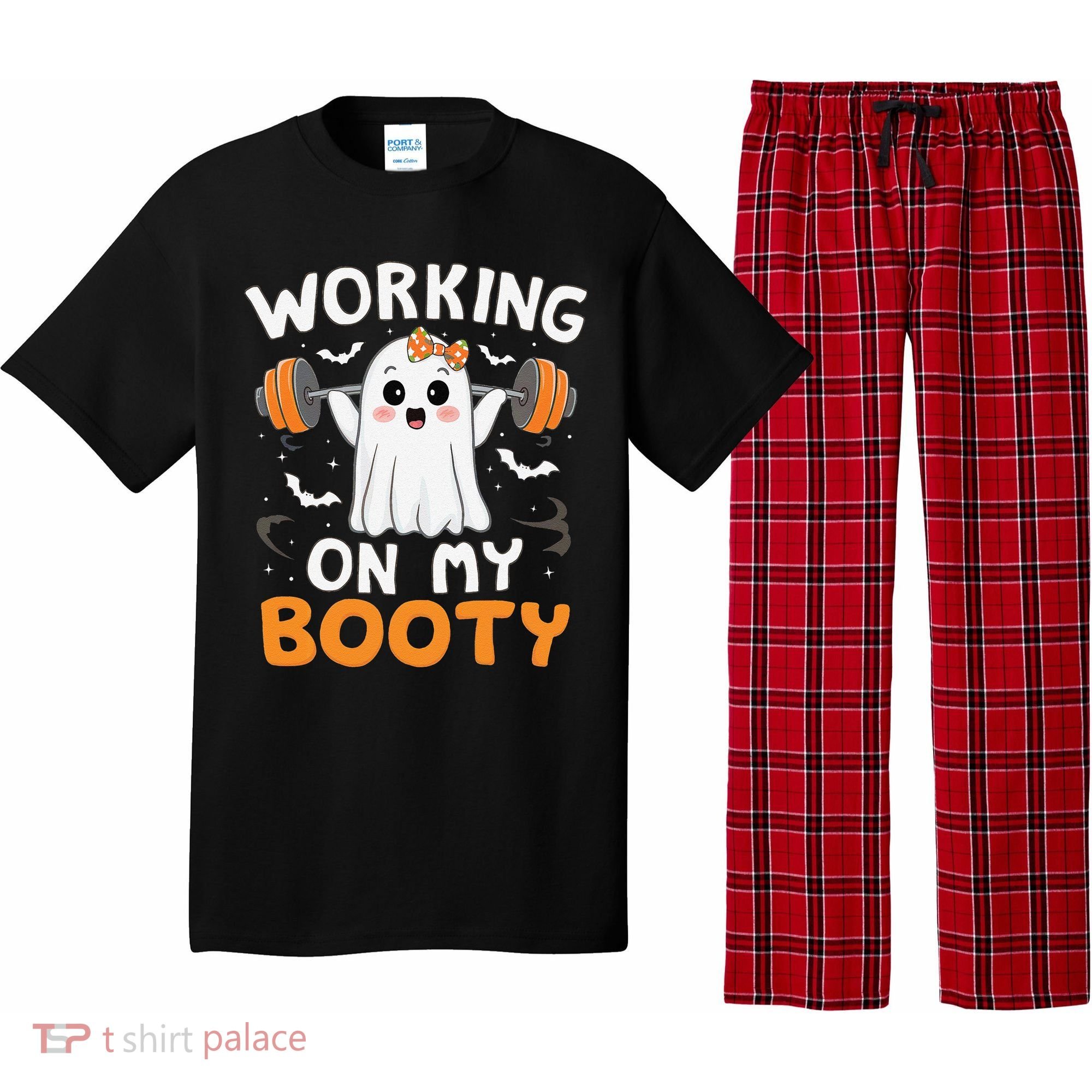 Working On My Booty Funny Halloween Ghost Gym Workout Pajama Set