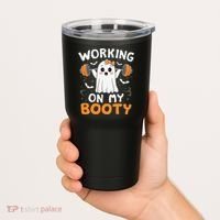 Working On My Booty Funny Halloween Ghost Gym Workout Tumbler thumb 2