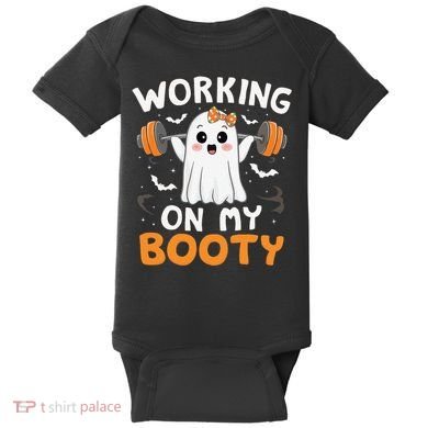 Working On My Booty Funny Halloween Ghost Gym Workout Baby Bodysuit