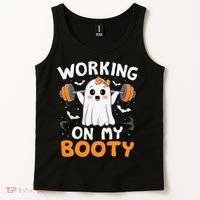 Working On My Booty Funny Halloween Ghost Gym Workout Tank Top thumb 2