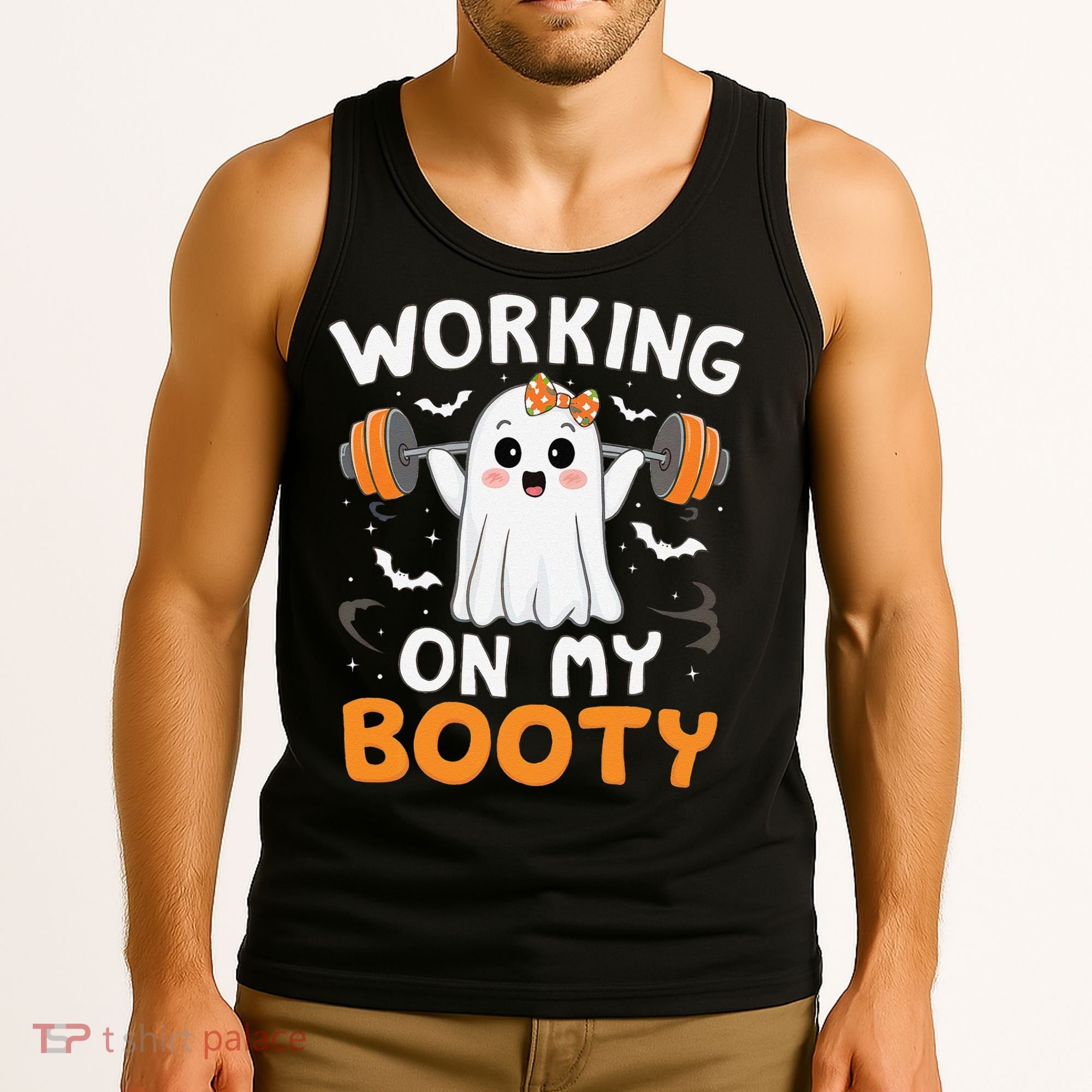 Working On My Booty Funny Halloween Ghost Gym Workout Tank Top