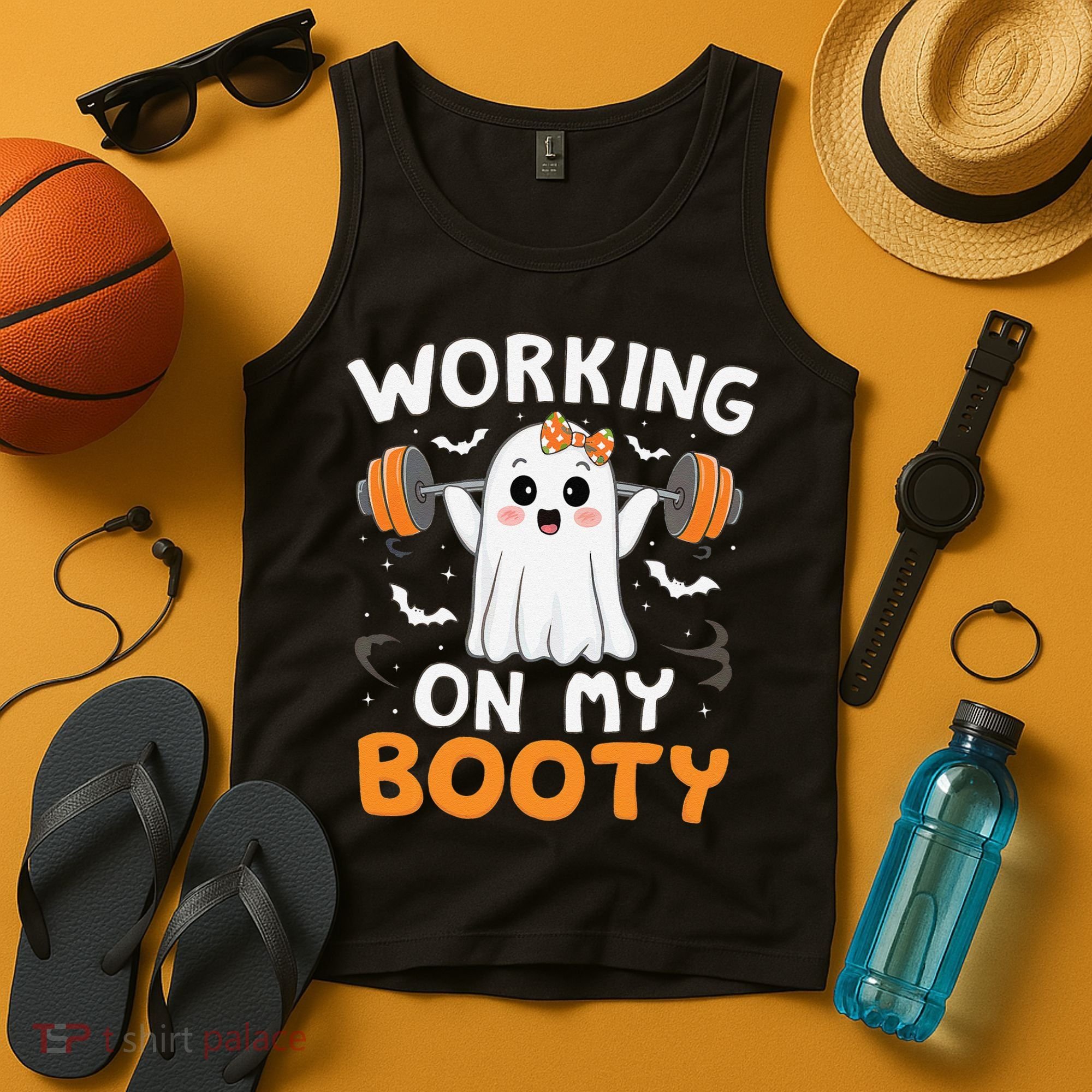 Working On My Booty Funny Halloween Ghost Gym Workout Tank Top