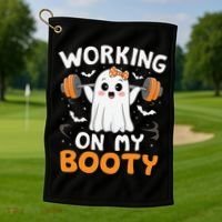 Working On My Booty Funny Halloween Ghost Gym Workout Golf Towel thumb 1