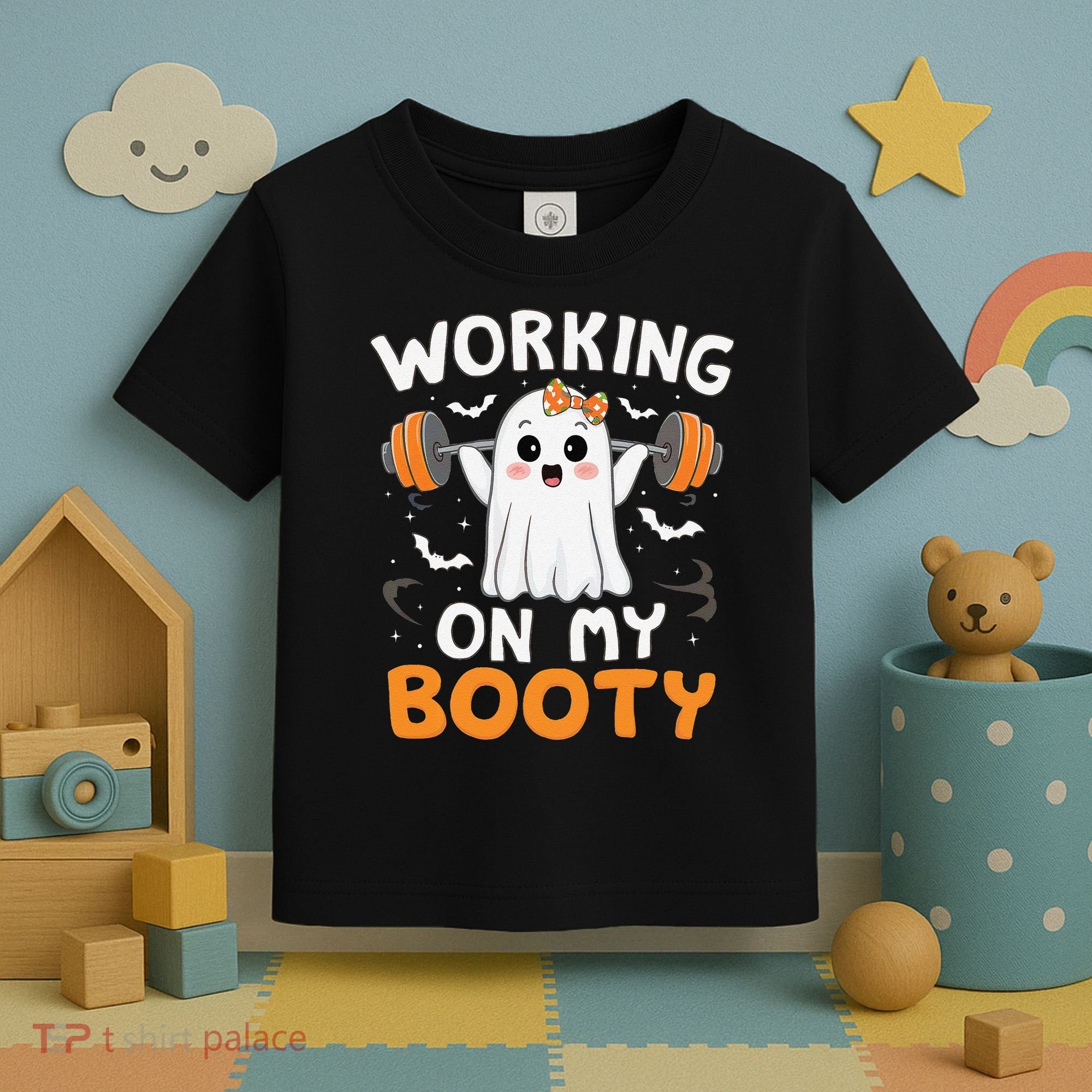 Working On My Booty Funny Halloween Ghost Gym Workout Toddler T-Shirt