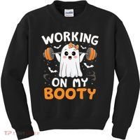 Working On My Booty Funny Halloween Ghost Gym Workout Kids Sweatshirt thumb 0