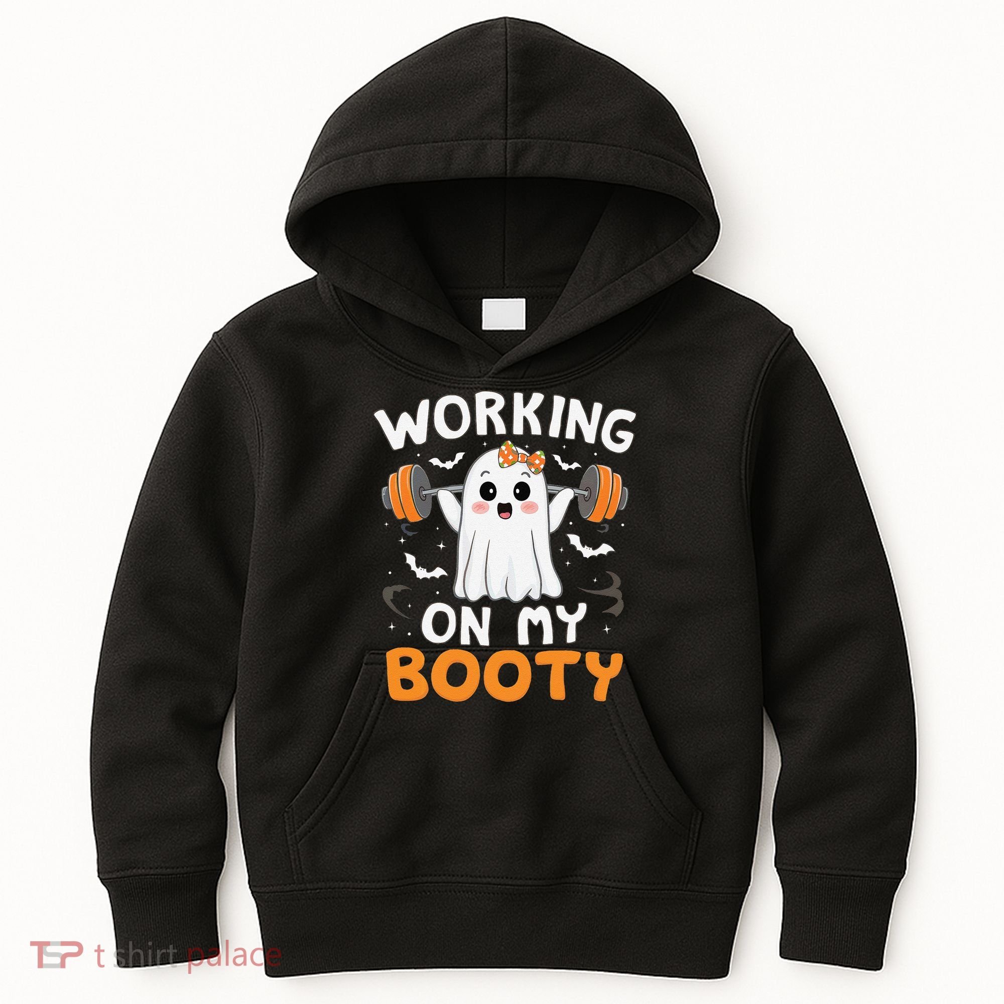 Working On My Booty Funny Halloween Ghost Gym Workout Kids Hoodie