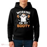 Working On My Booty Funny Halloween Ghost Gym Workout Kids Hoodie thumb 4
