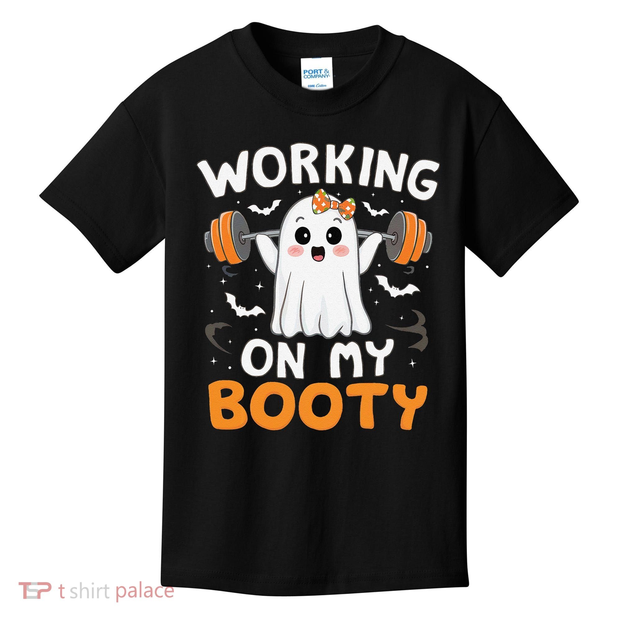 Working On My Booty Funny Halloween Ghost Gym Workout Kids T-Shirt