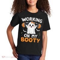 Working On My Booty Funny Halloween Ghost Gym Workout Kids T-Shirt thumb 2