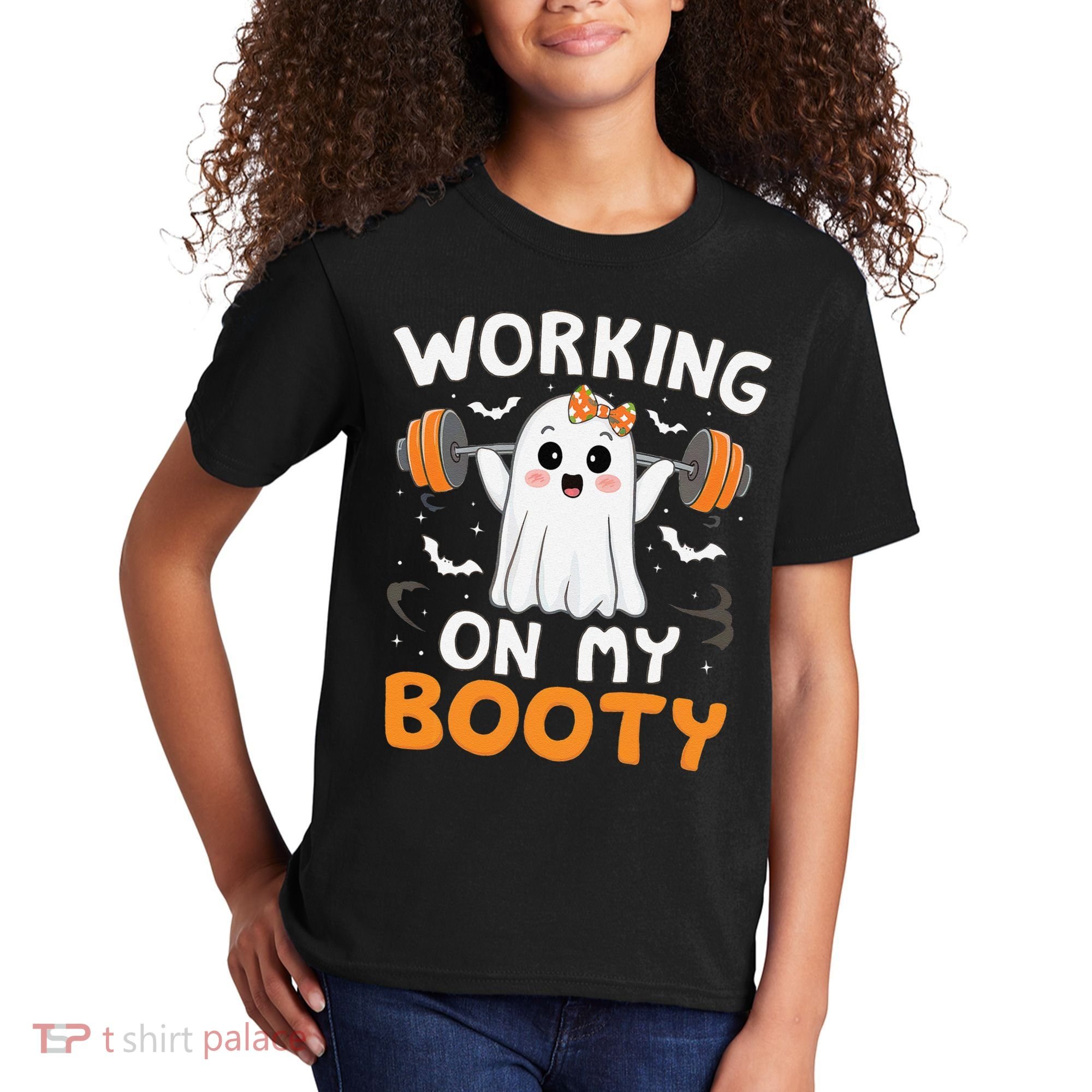 Working On My Booty Funny Halloween Ghost Gym Workout Kids T-Shirt