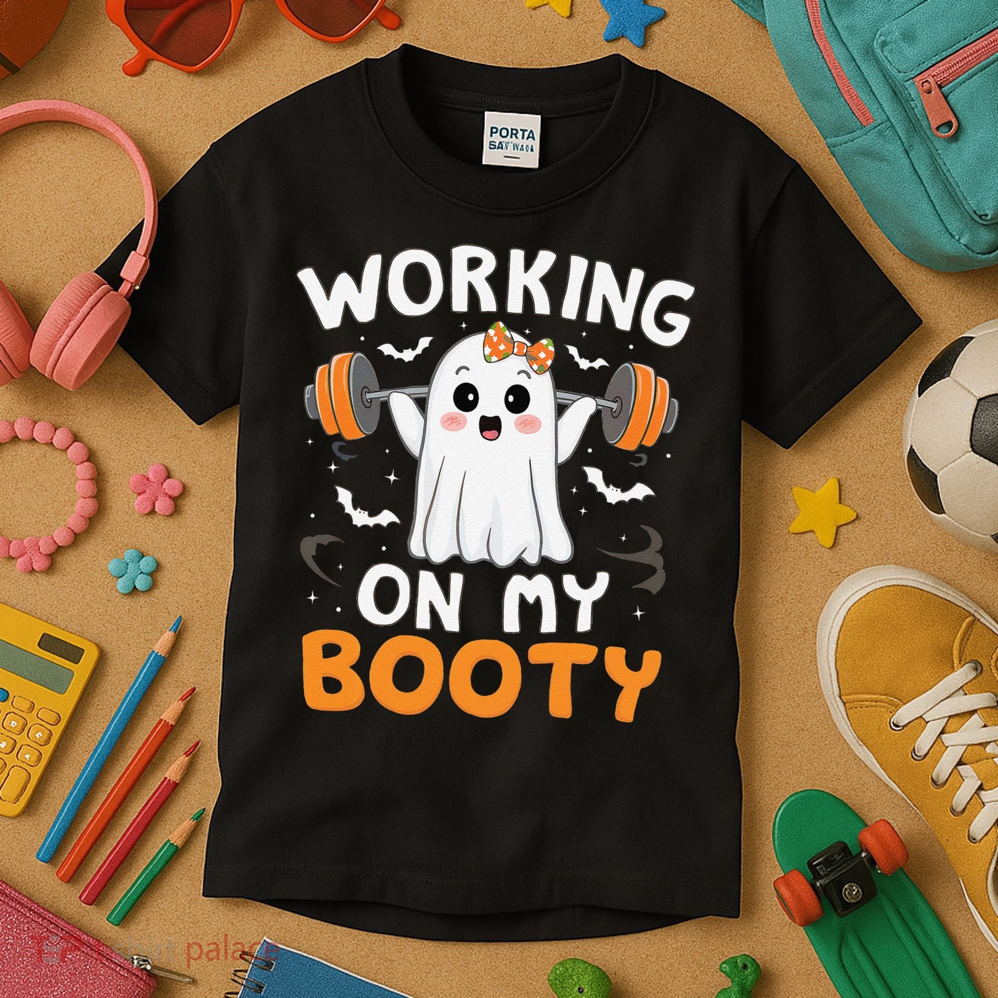 Working On My Booty Funny Halloween Ghost Gym Workout Kids T-Shirt
