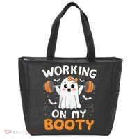 Working On My Booty Funny Halloween Ghost Gym Workout Tote Bag thumb 0