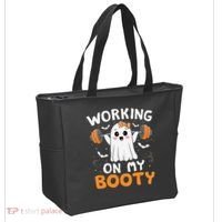 Working On My Booty Funny Halloween Ghost Gym Workout Tote Bag thumb 2