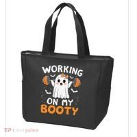 Working On My Booty Funny Halloween Ghost Gym Workout Tote Bag thumb 3