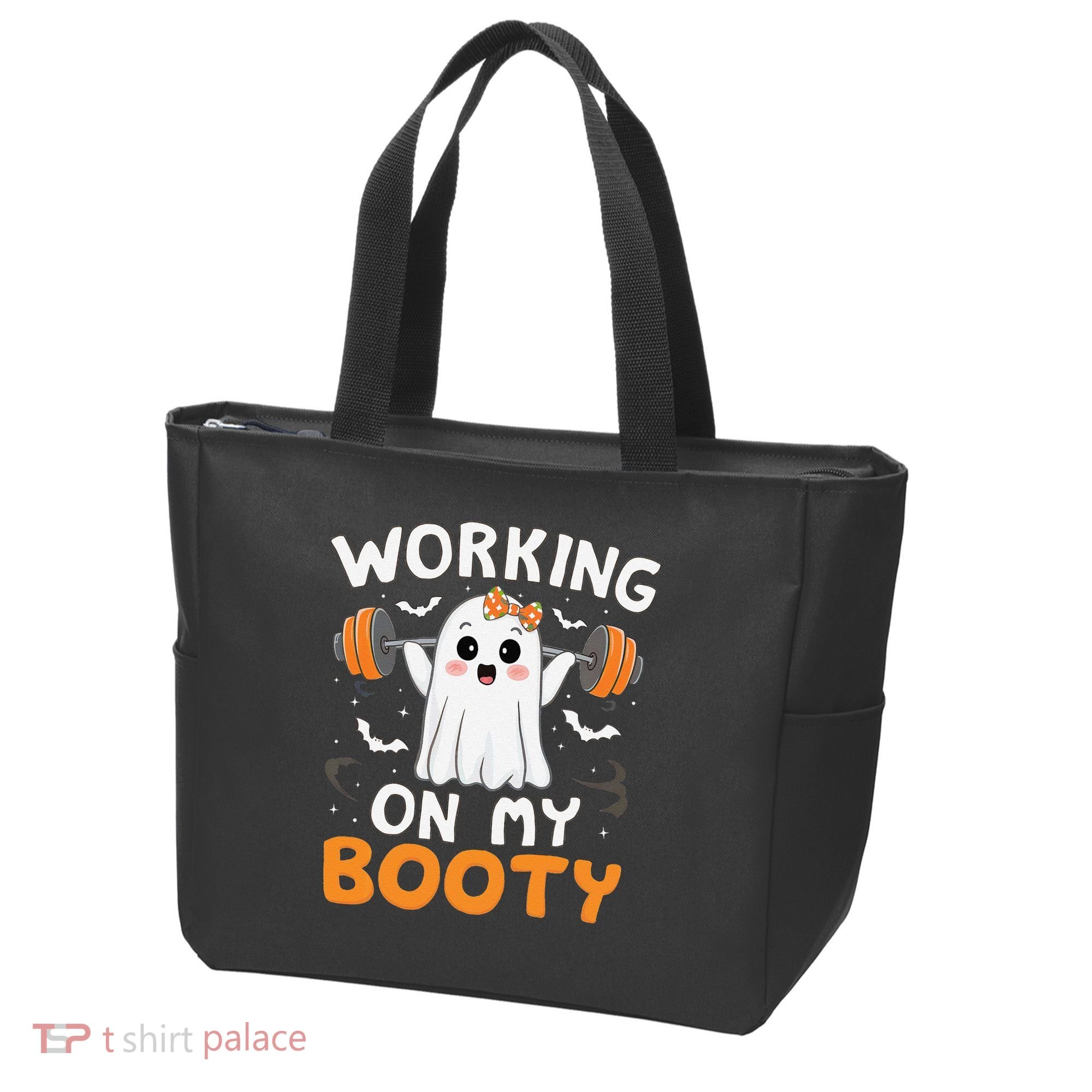 Working On My Booty Funny Halloween Ghost Gym Workout Tote Bag