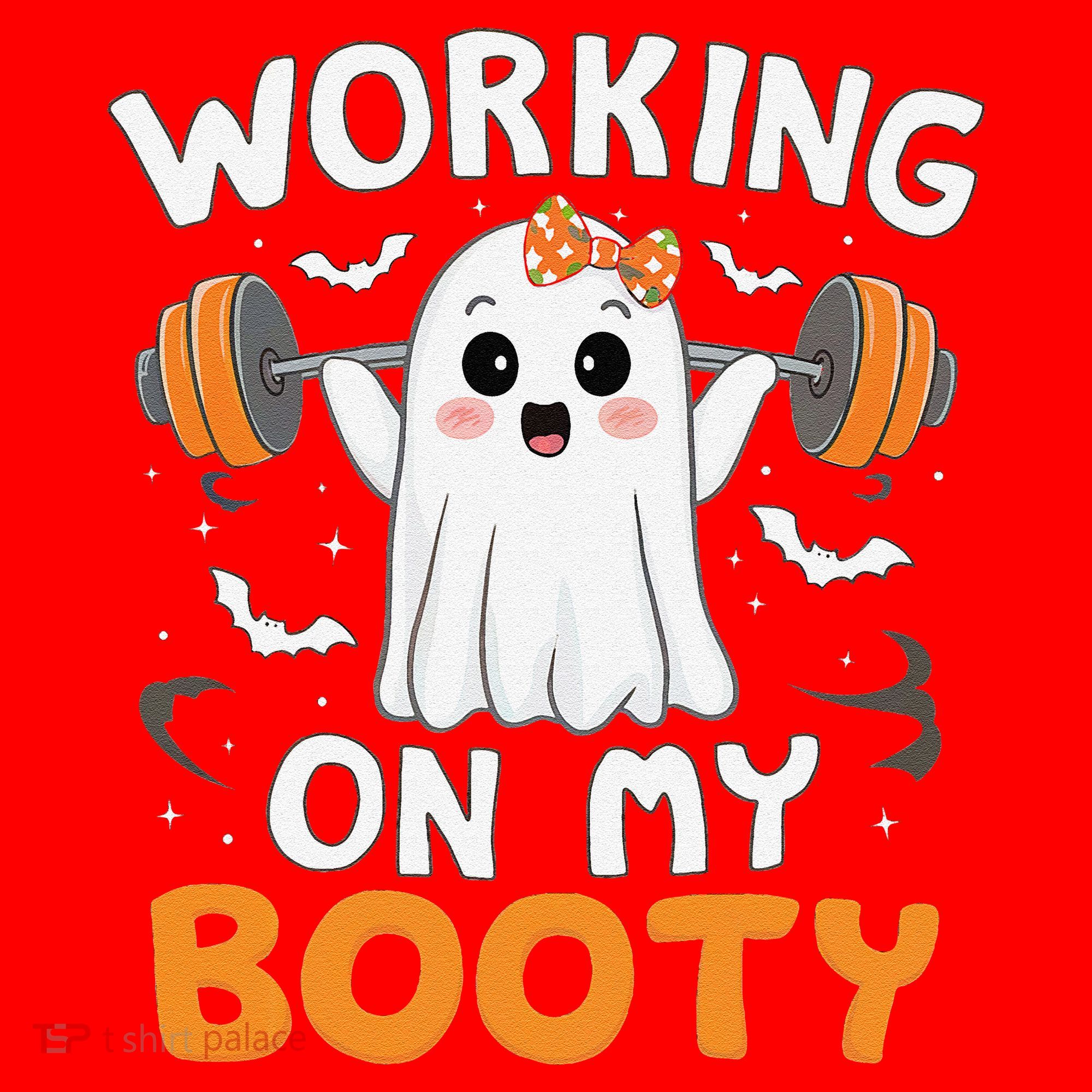 Working On My Booty Funny Halloween Ghost Gym Workout Santa Hat