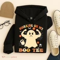 Working On My Boo Halloween Gym Workout Weightlifting Hoodie thumb 4