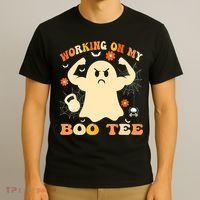 Working On My Boo Halloween Gym Workout Weightlifting T-Shirt thumb 3