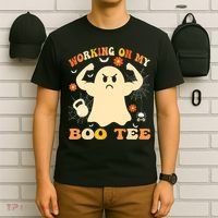Working On My Boo Halloween Gym Workout Weightlifting T-Shirt thumb 6