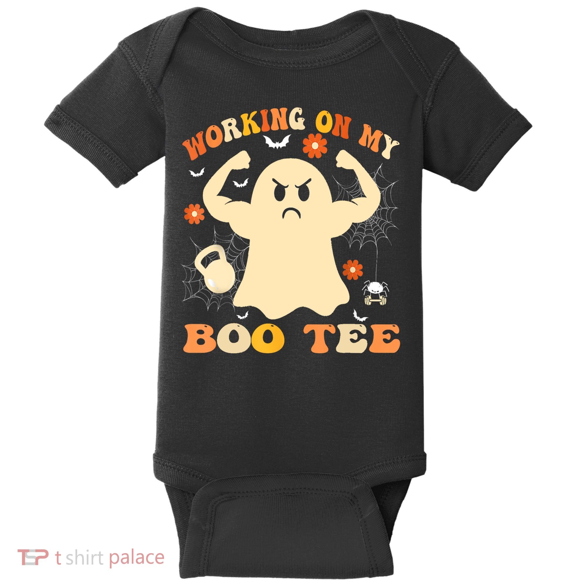 Working On My Boo Halloween Gym Workout Weightlifting Baby Bodysuit