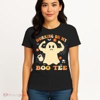 Working On My Boo Halloween Gym Workout Weightlifting Women's T-Shirt thumb 4
