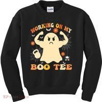 Working On My Boo Halloween Gym Workout Weightlifting Kids Sweatshirt thumb 0