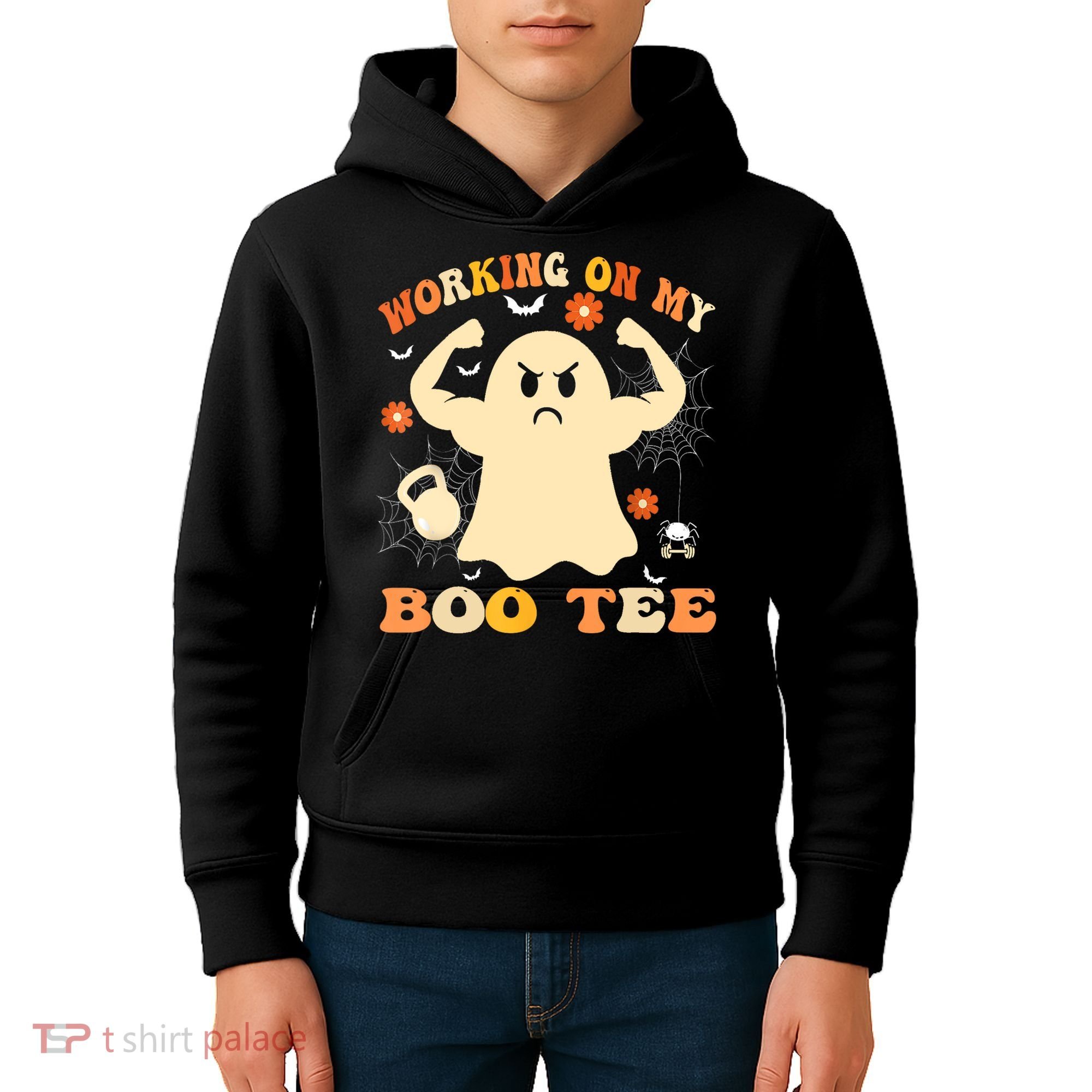 Working On My Boo Halloween Gym Workout Weightlifting Kids Hoodie