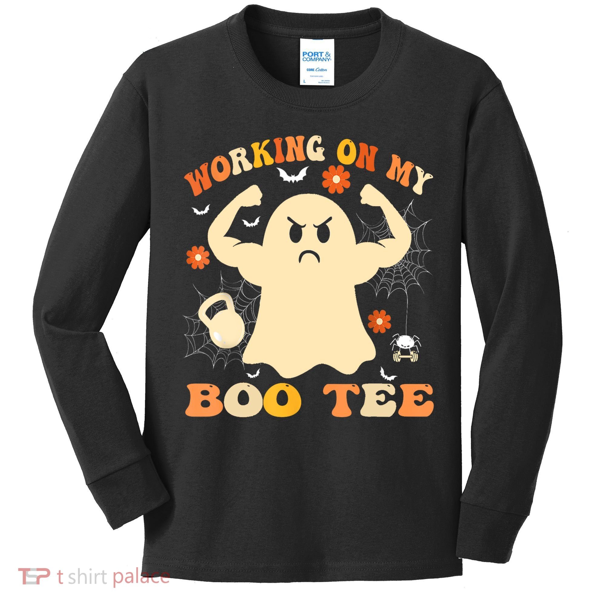 Working On My Boo Halloween Gym Workout Weightlifting Kids Long Sleeve Shirt