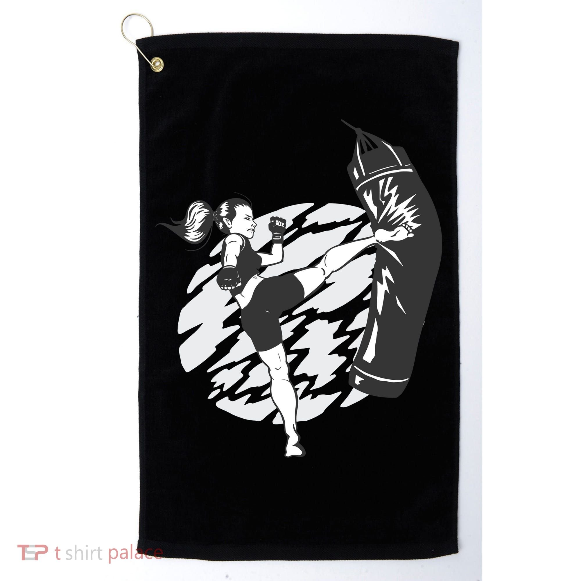 Woman High Kick Boxing Golf Towel