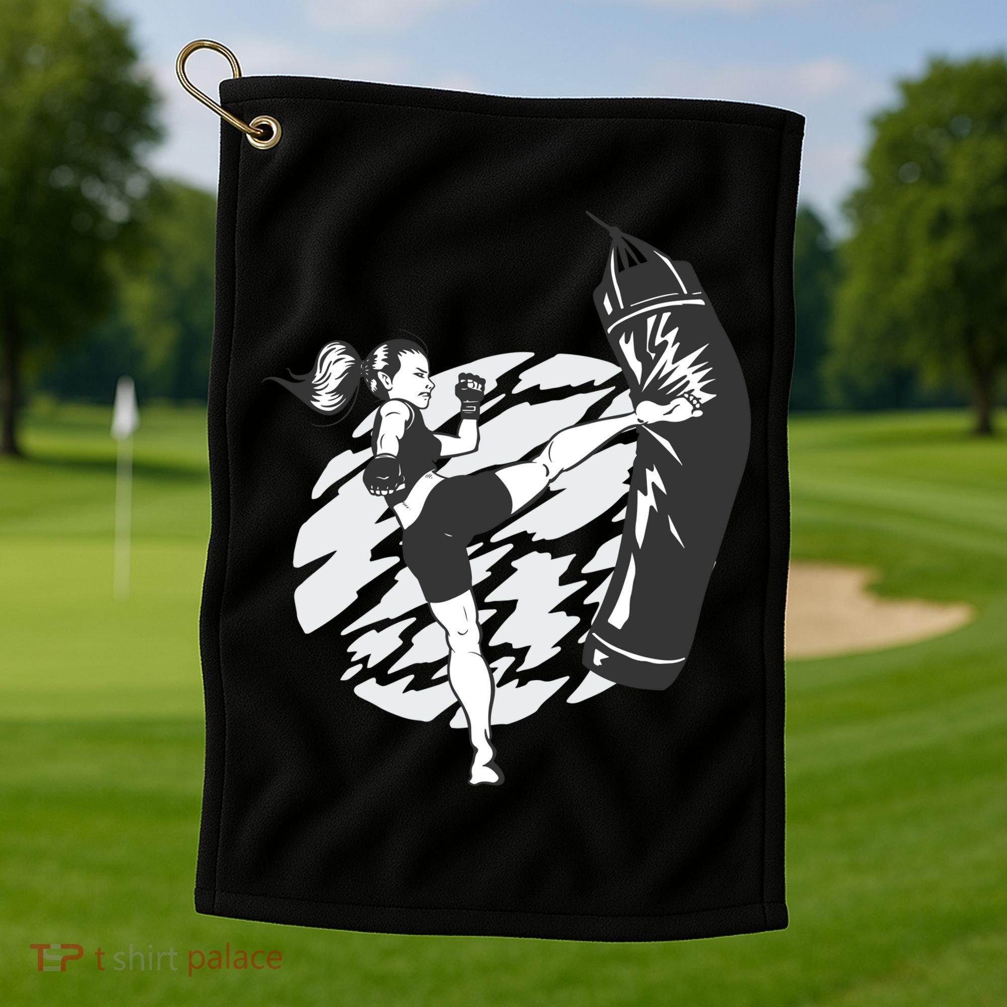Woman High Kick Boxing Golf Towel