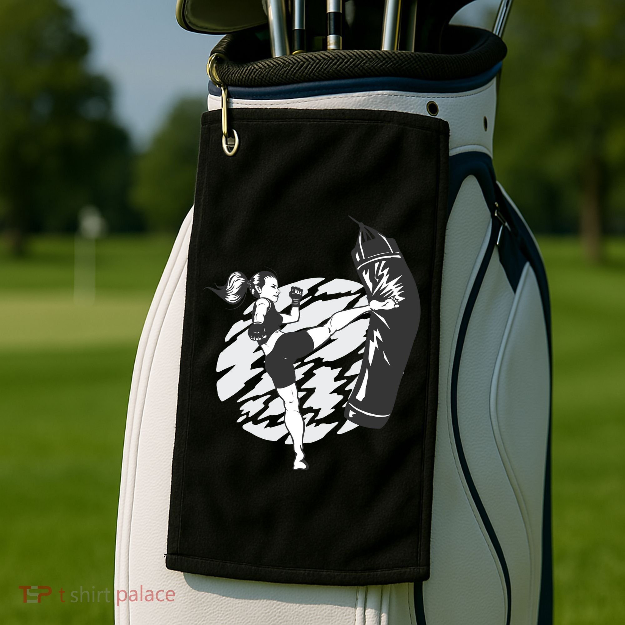 Woman High Kick Boxing Golf Towel