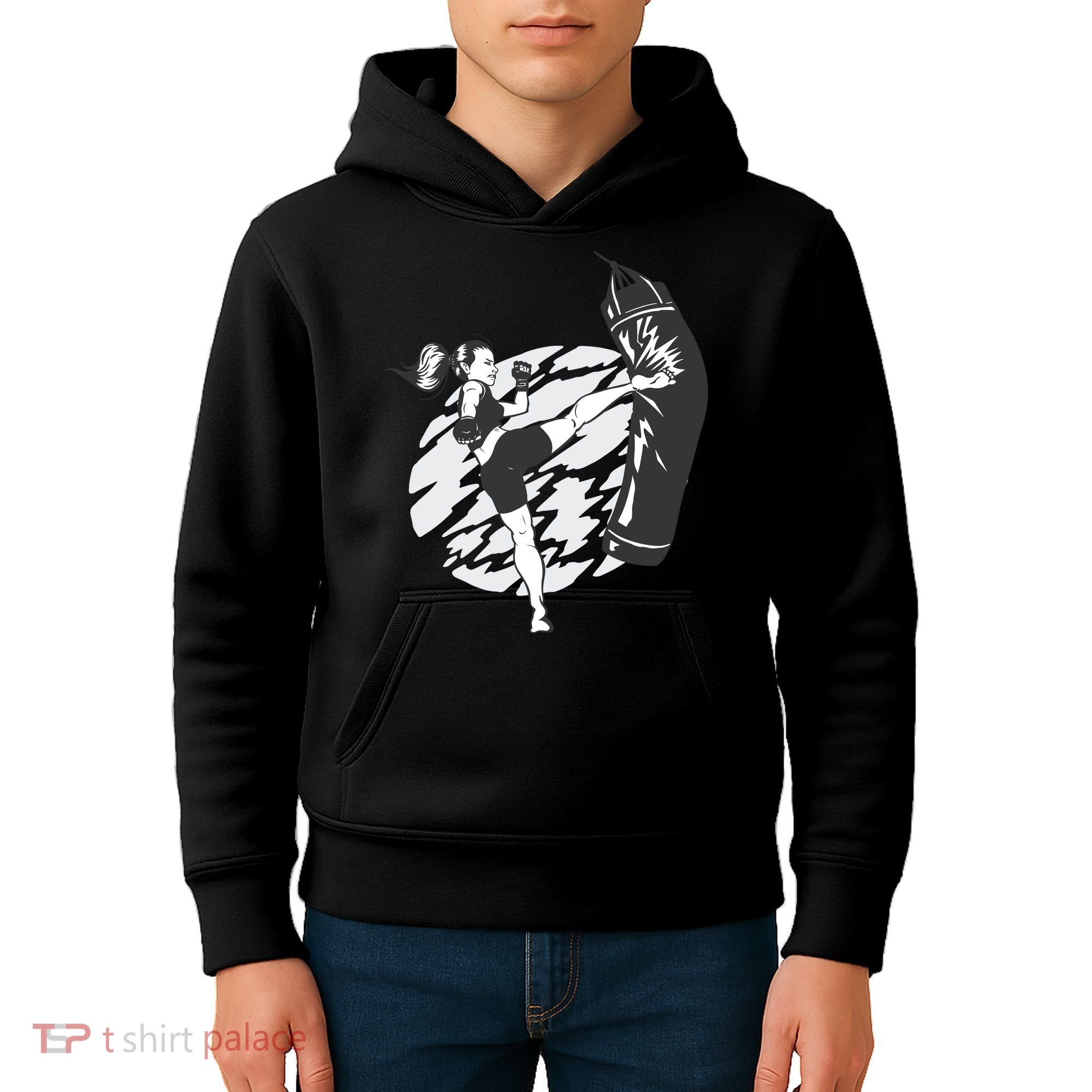 Woman High Kick Boxing Kids Hoodie