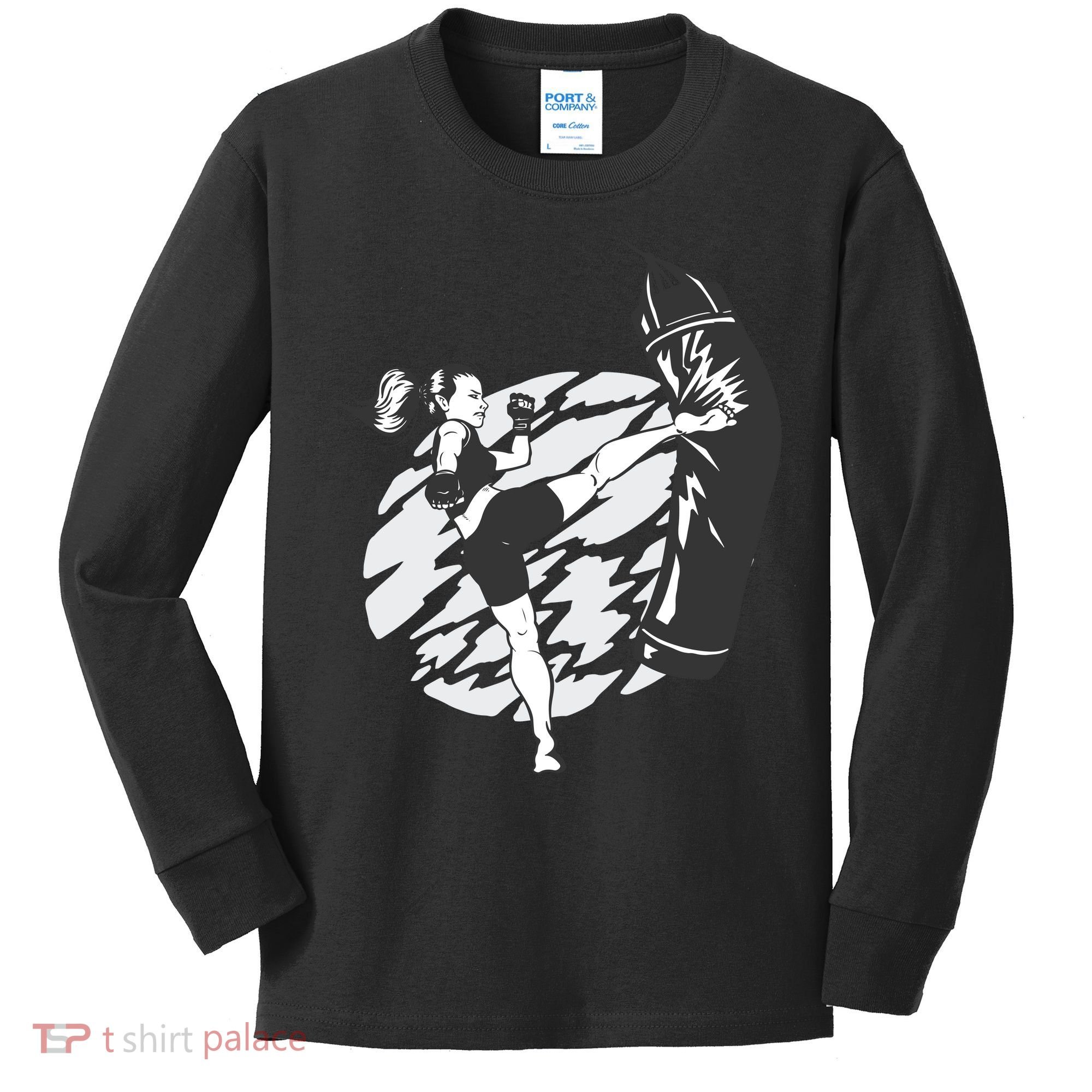 Woman High Kick Boxing Kids Long Sleeve Shirt