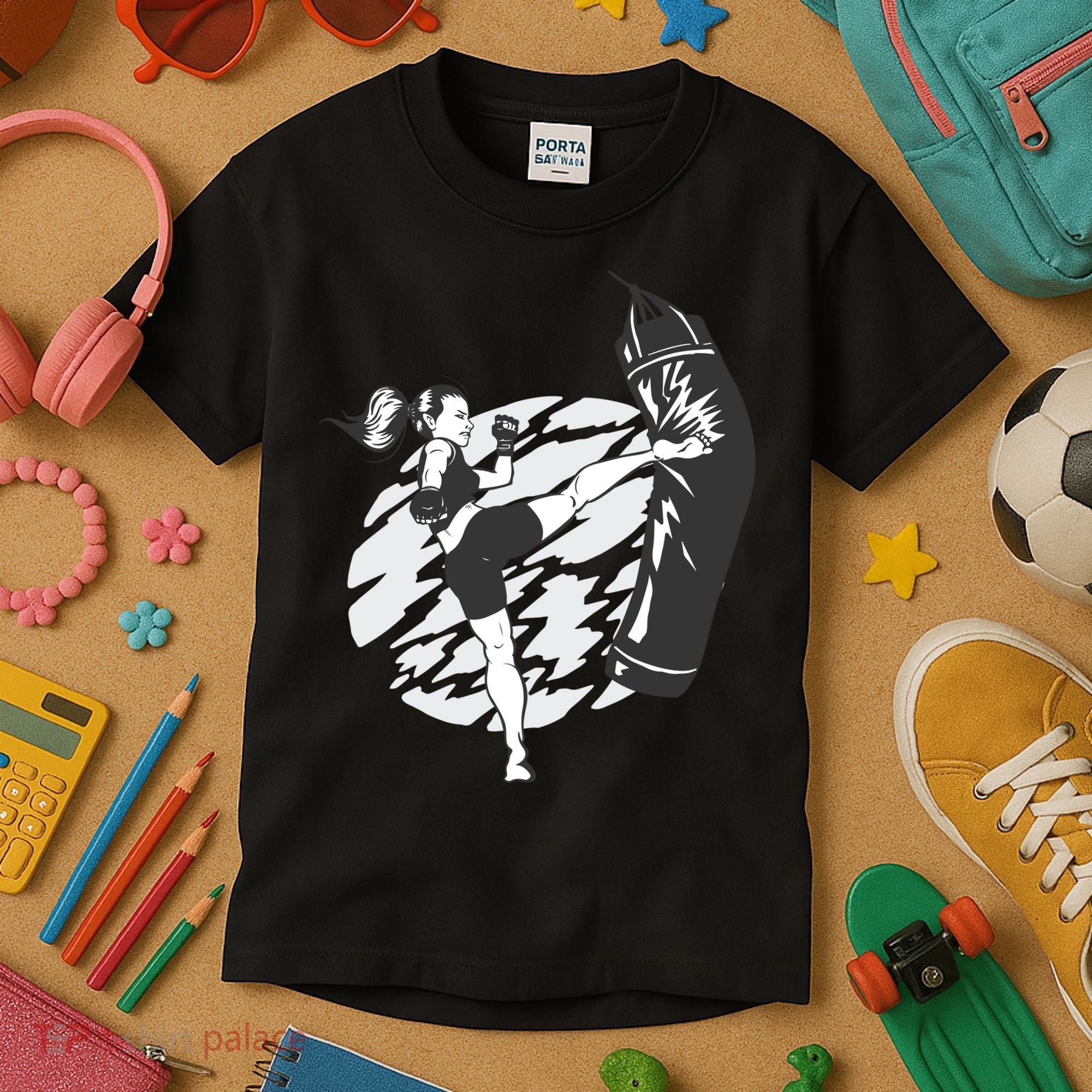 Woman High Kick Boxing Kids T-Shirt