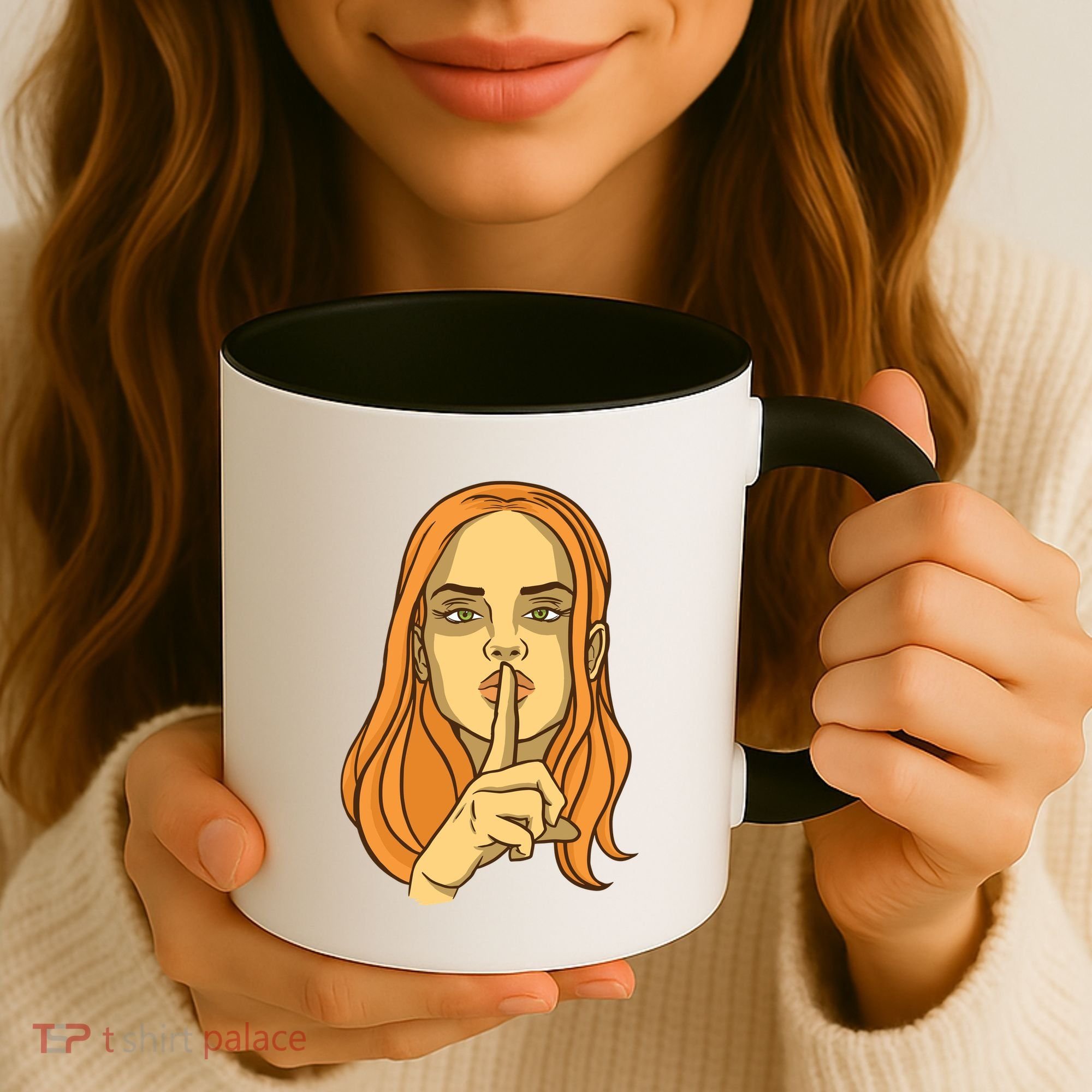 Woman Sushing Coffee Mug