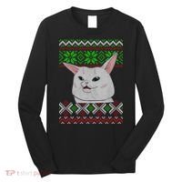 Woman Yelling At A Cat Ugly Christmas Sweater Meme Long Sleeve Shirt thumb 0