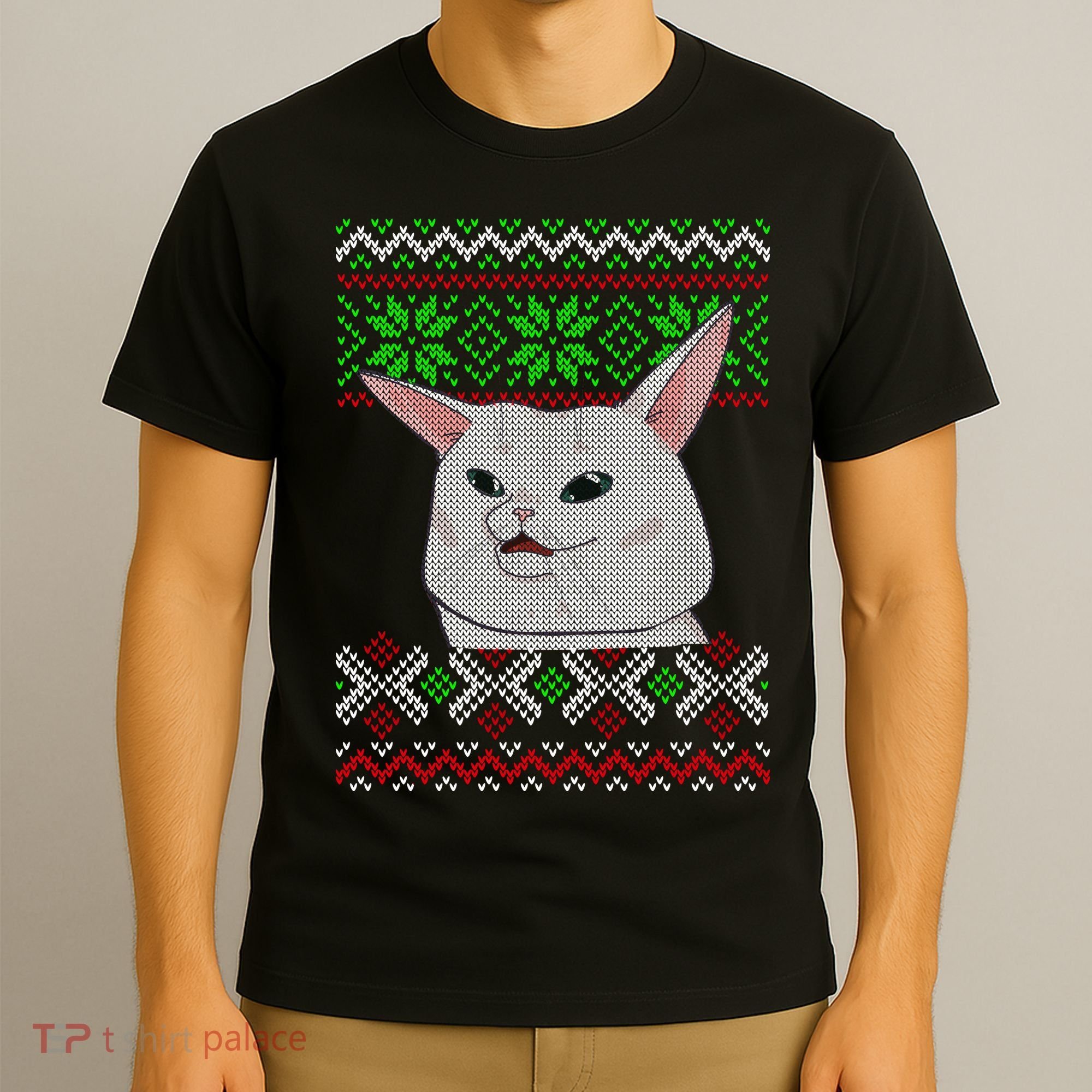 Woman Yelling At A Cat Ugly Christmas Sweater Meme T-Shirt