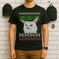 Woman Yelling At A Cat Ugly Christmas Sweater Meme T-Shirt thumb 6