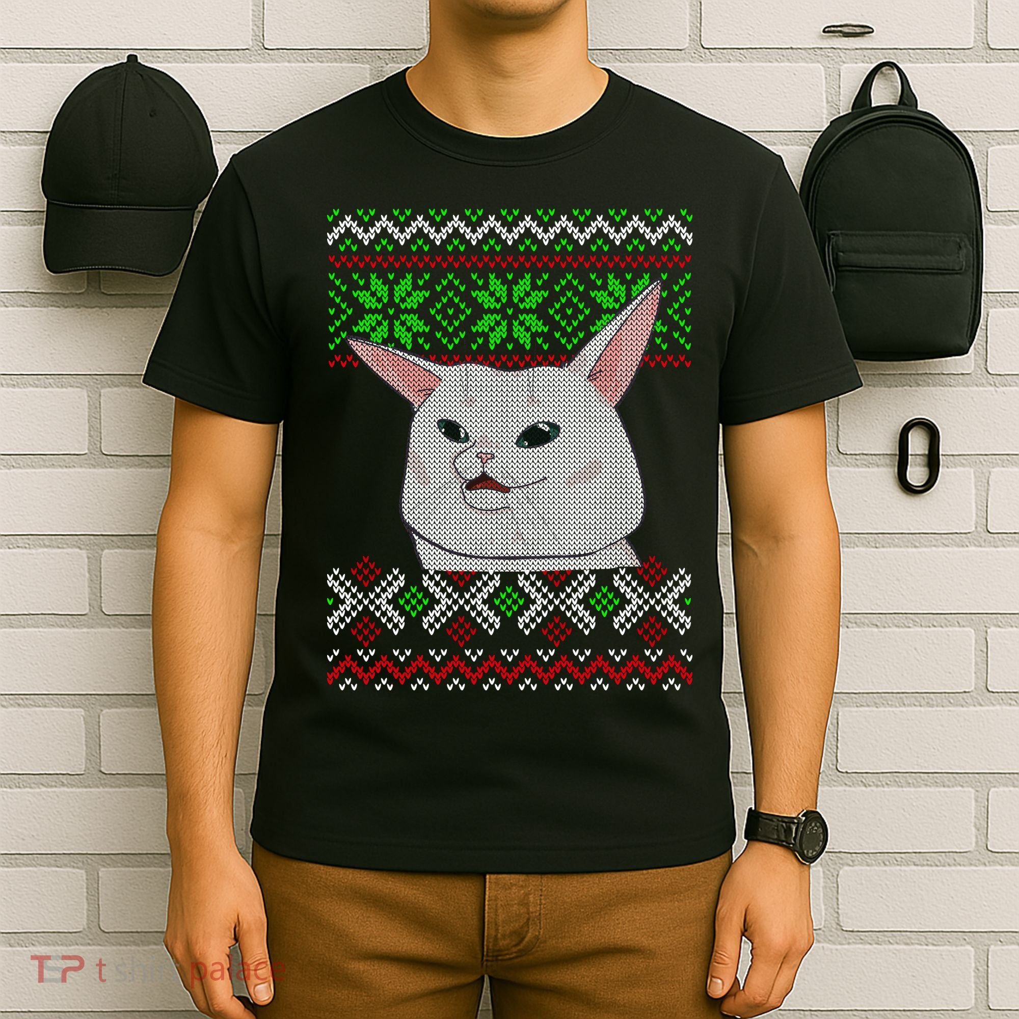 Woman Yelling At A Cat Ugly Christmas Sweater Meme T-Shirt