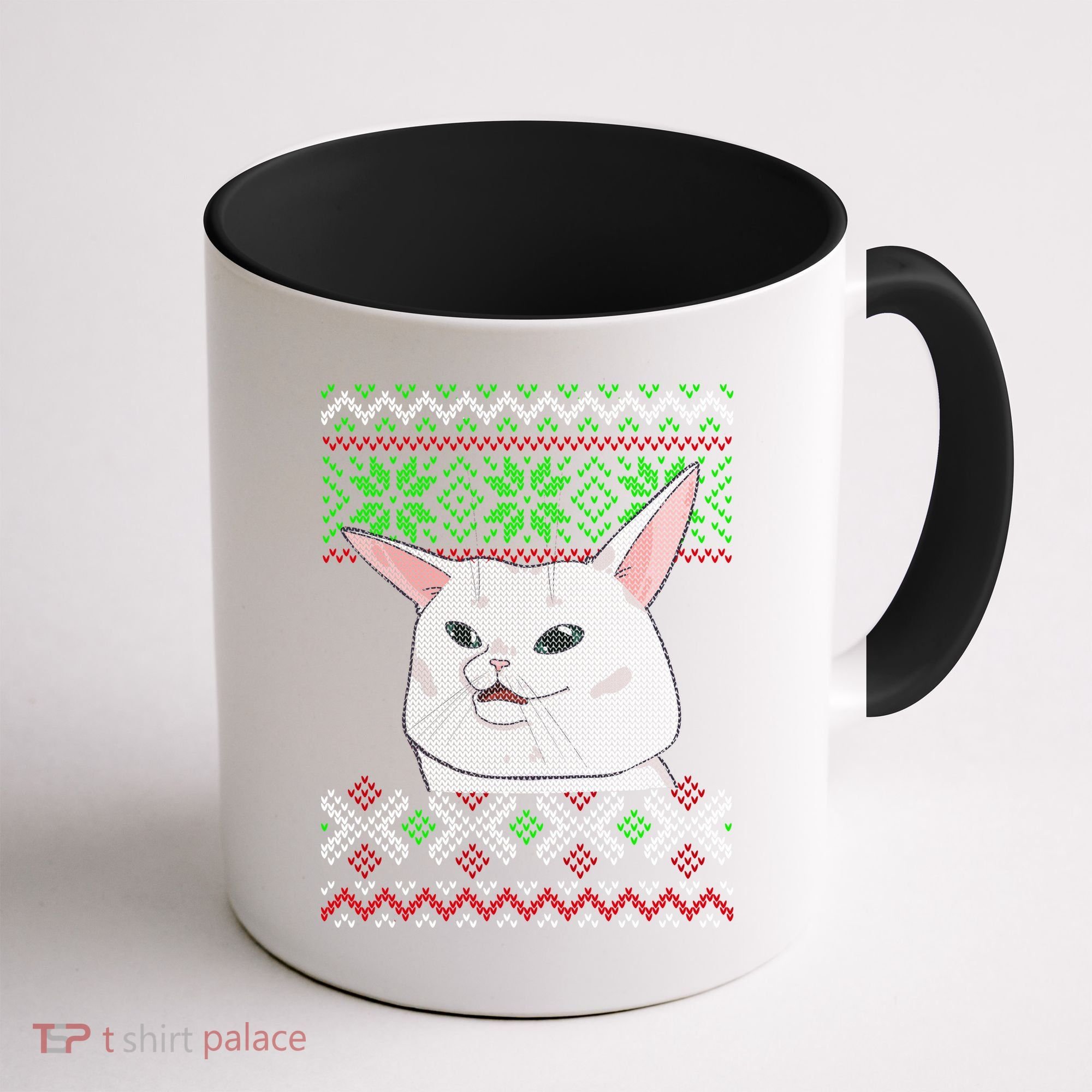Woman Yelling At A Cat Ugly Christmas Sweater Meme Coffee Mug