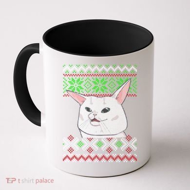 Woman Yelling At A Cat Ugly Christmas Sweater Meme Coffee Mug