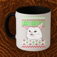 Woman Yelling At A Cat Ugly Christmas Sweater Meme Coffee Mug thumb 2