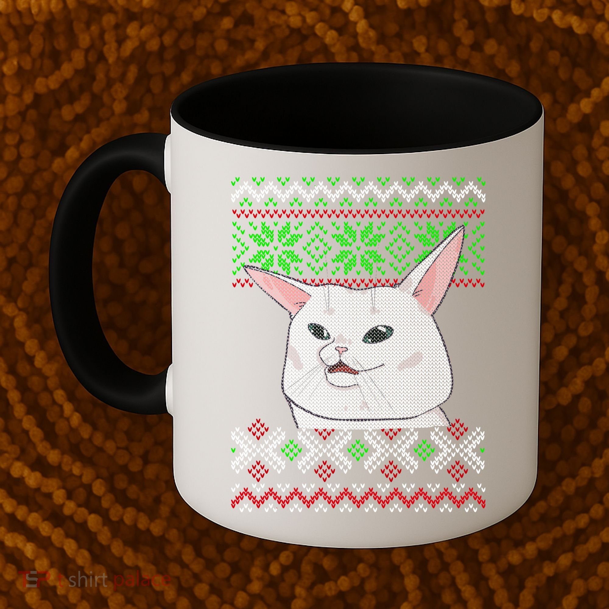 Woman Yelling At A Cat Ugly Christmas Sweater Meme Coffee Mug
