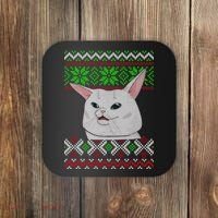 Woman Yelling At A Cat Ugly Christmas Sweater Meme Coaster thumb 0
