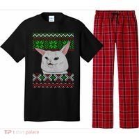 Woman Yelling At A Cat Ugly Christmas Sweater Meme Pajama Set thumb 0