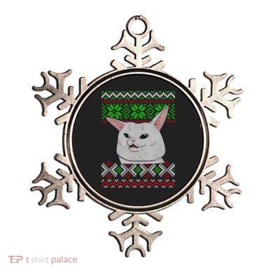 Woman Yelling At A Cat Ugly Christmas Sweater Meme Ornament